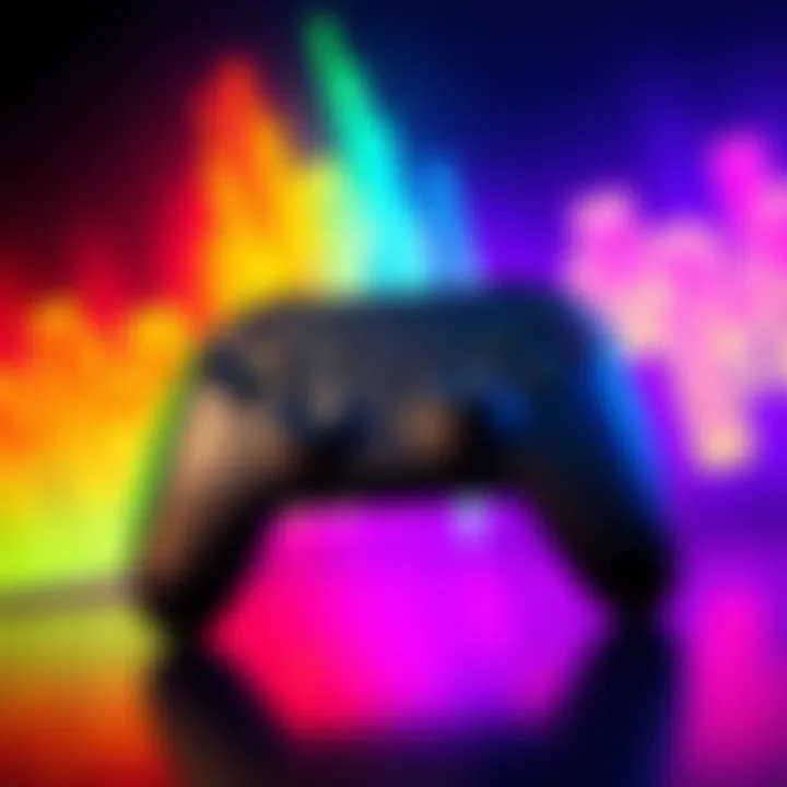 A video game controller surrounded by colorful sound waves, symbolizing audio experiences in gaming