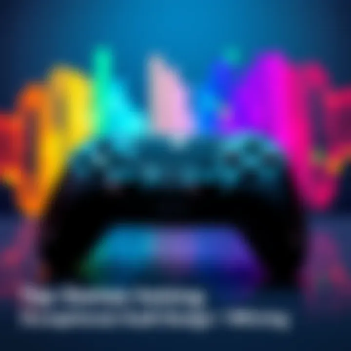 A close-up of a video game controller with colorful sound waves emanating from it, symbolizing immersive audio design in games.
