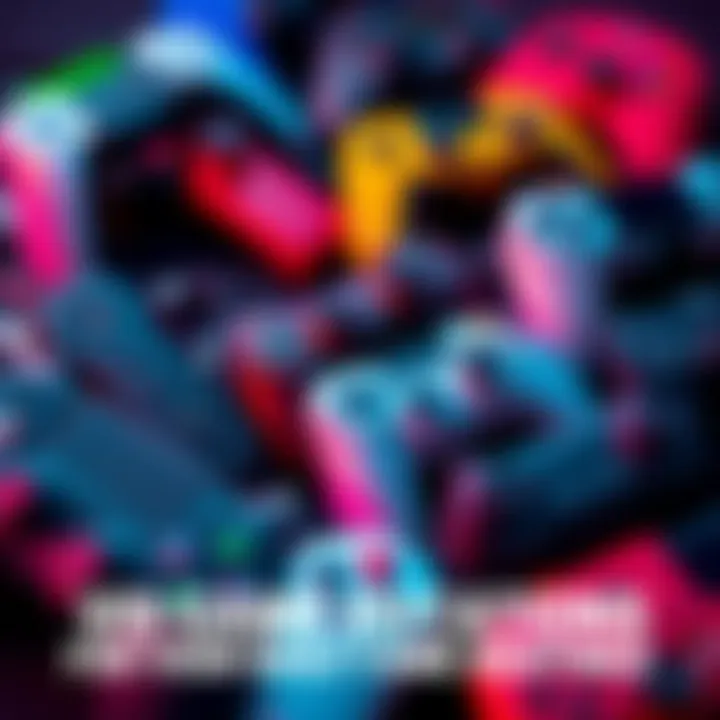 Variety of Video Game Controllers A collection of different video game controllers arranged creatively, representing the variety of games people play daily.