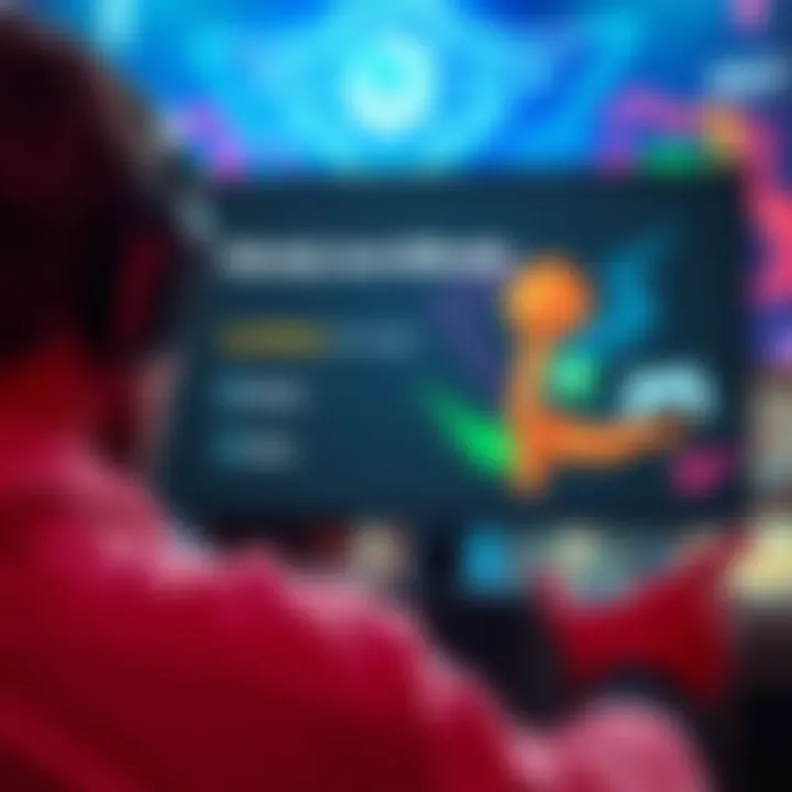 A gamer selecting hard difficulty on a video game menu with colorful graphics in the background