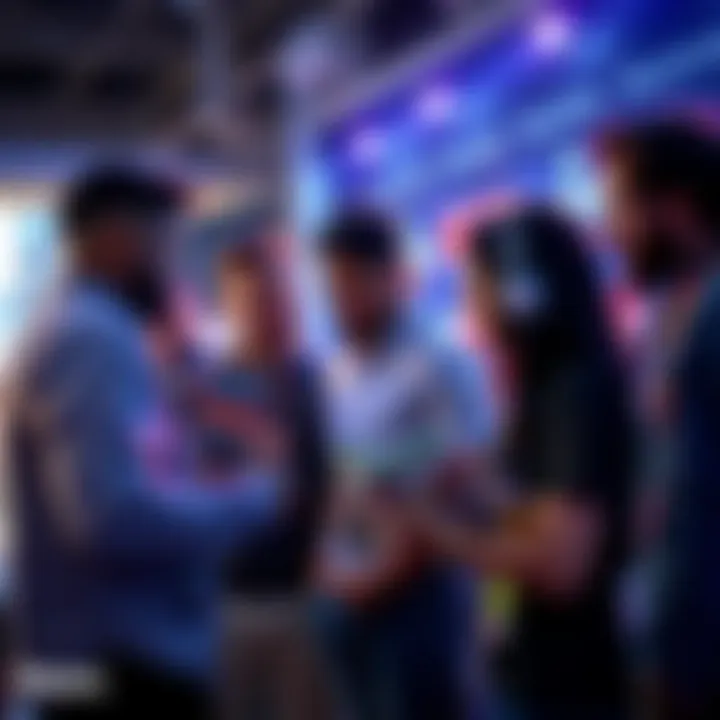 Group of people discussing video games with game covers in front of them