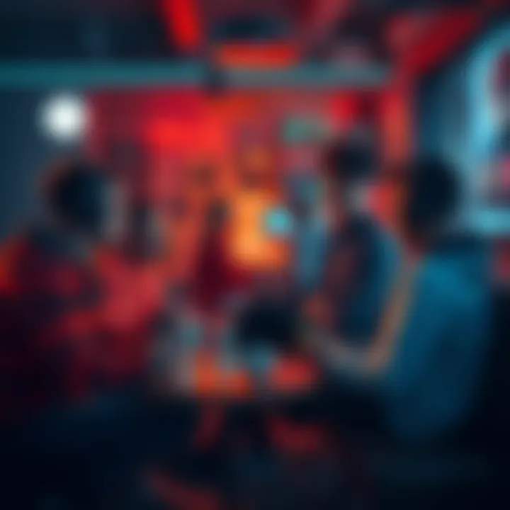 A group of gamers chatting and sharing recommendations about video games in a cozy lounge setting.