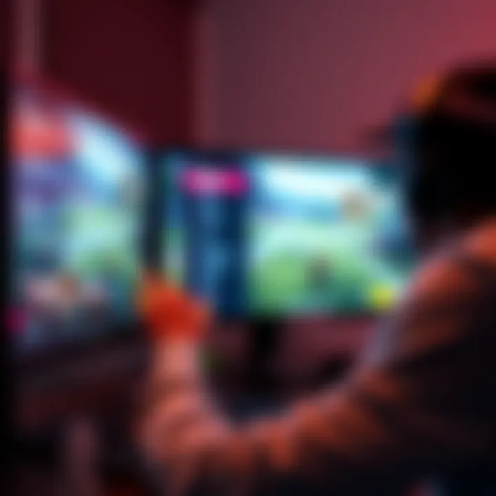 A gamer adjusting settings on a computer screen to fix a stretched game display