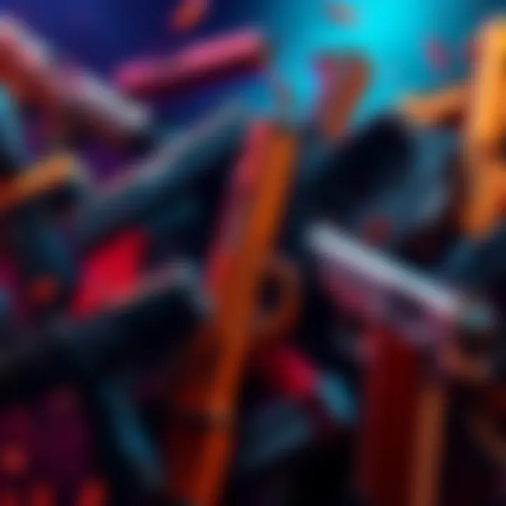 A collection of different video game guns showcasing clicky and clacky sound mechanics