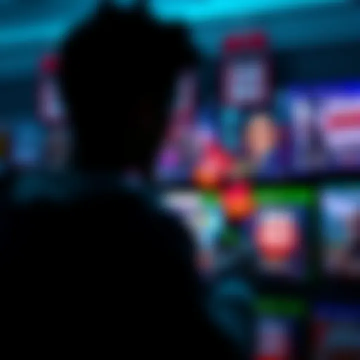 A person looking at various video games on sale with price tags showing discounts