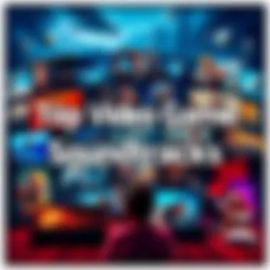 Video game soundtrack collage A collection of iconic video game soundtracks with game scenes in the background