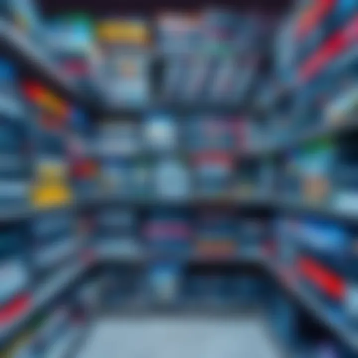 A crowded shelf filled with various video game boxes, illustrating market saturation in the gaming industry.