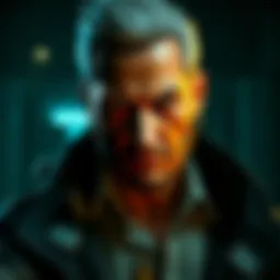 A depiction of Pagan Min from Far Cry 4, showing a complex character with a thoughtful expression, surrounded by a dark environment that hints at moral dilemmas in gaming.