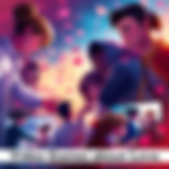 A colorful montage of video game scenes depicting love stories, featuring characters in various emotional moments, from romantic to friendly gestures.