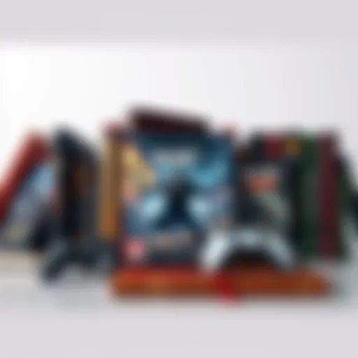 An array of video game covers alongside books, showcasing storytelling in gaming