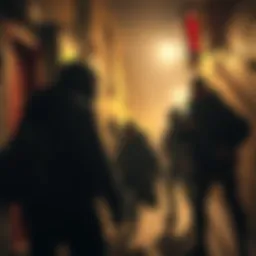Vigilantes in Action A group of vigilantes confronting a suspect in a dark alley, symbolizing the tension between justice and safety.