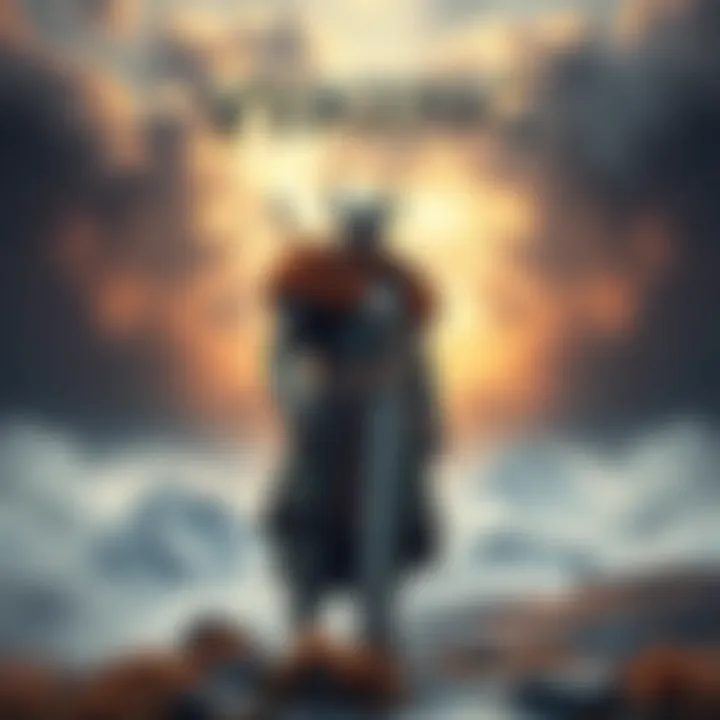 Cover image featuring a warrior in Viking armor with a sword, standing in a Nordic landscape with mountains and a cloudy sky.