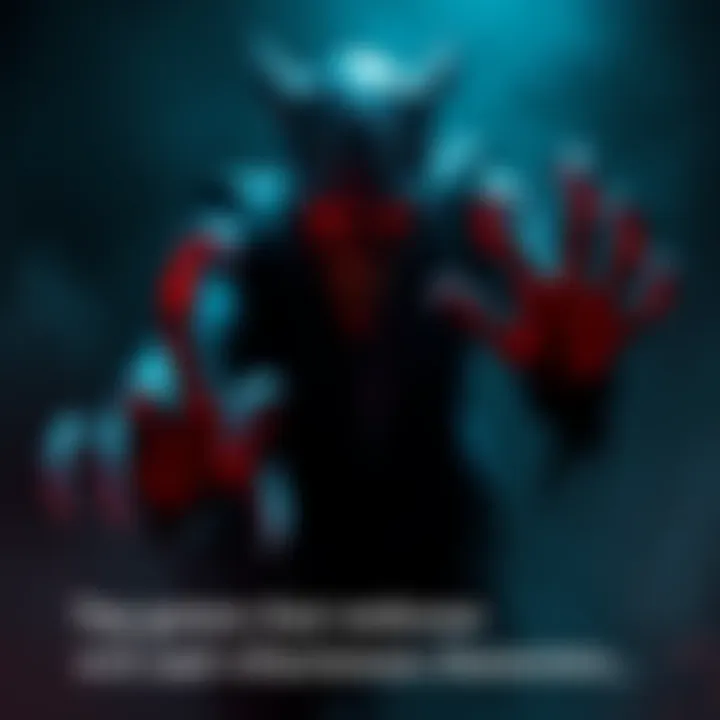 A dark and eerie character with sharp claws, representing a slasher monster, stands ready to attack in a shadowy video game environment.