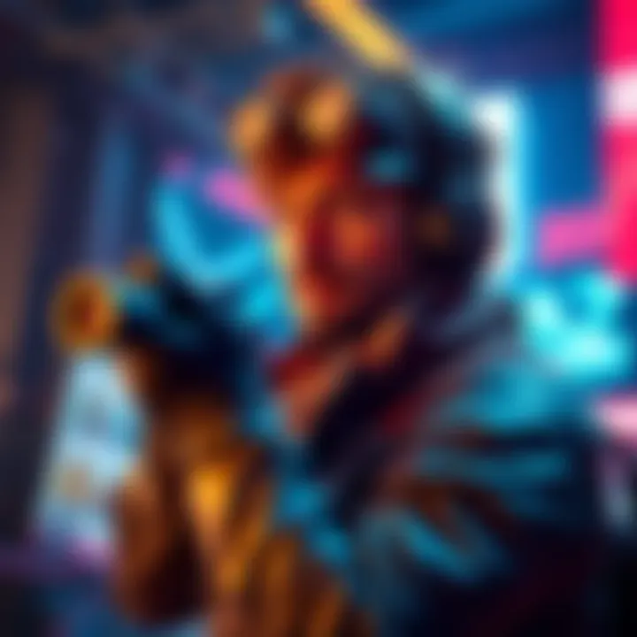 Villain Filter and Leon Costume Gameplay A player wearing the Villain Leon Costume while using the Villain Filter in a vibrant gaming environment.