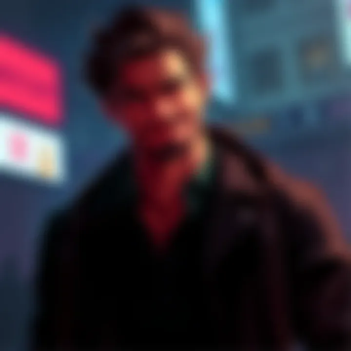 A character named Vincent standing confidently with a smirk, dressed in dark clothing, embodying a charming yet menacing aura