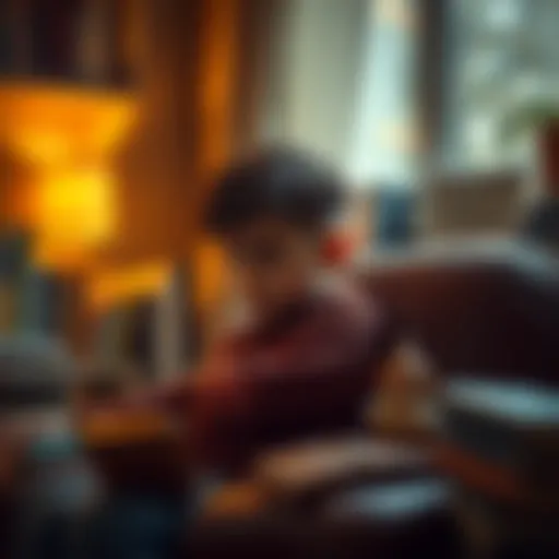 A boy named Vincent sits quietly, with a contemplative expression, surrounded by books and a cozy room. He appears shy but curious, reflecting on his thoughts.