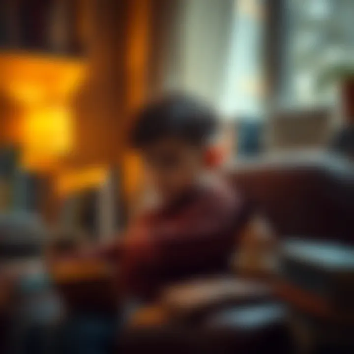 Vincent Looking Thoughtful A boy named Vincent sits quietly, with a contemplative expression, surrounded by books and a cozy room. He appears shy but curious, reflecting on his thoughts.