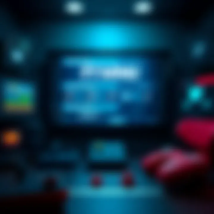 Vintage Game Menu Music A nostalgic gaming menu with music notes and classic game graphics in the background.