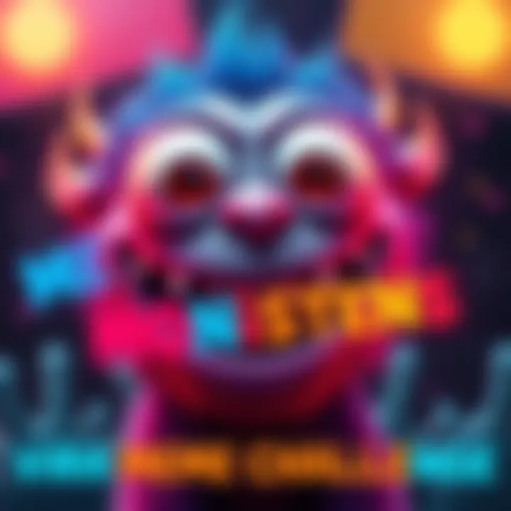A cartoon monster with big eyes and a goofy grin, surrounded by colorful text about meme challenges