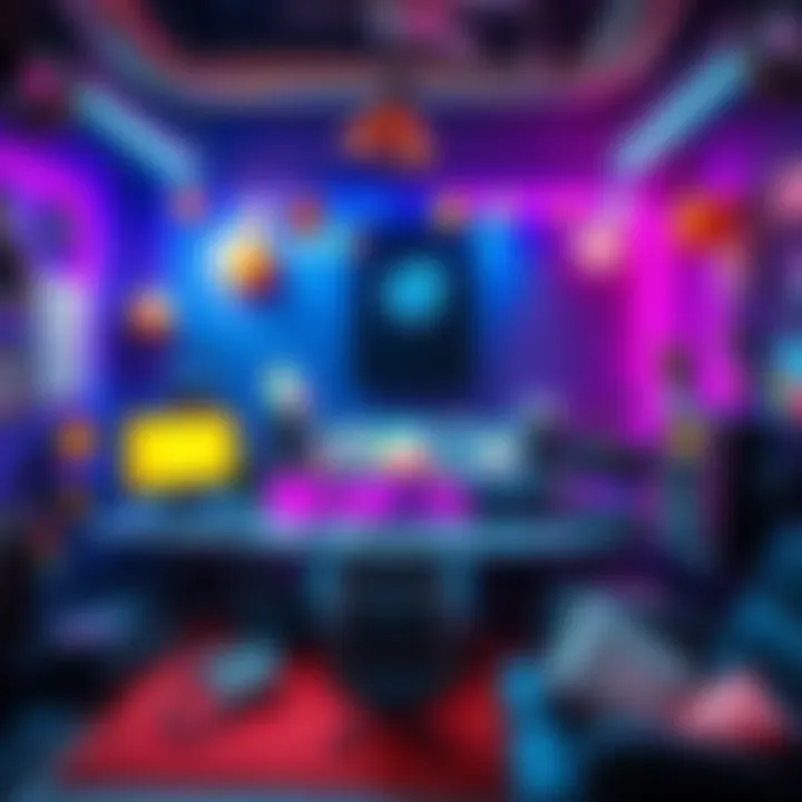 An elaborate and colorful setup featuring various tech gadgets and creative decorations that has become popular online.