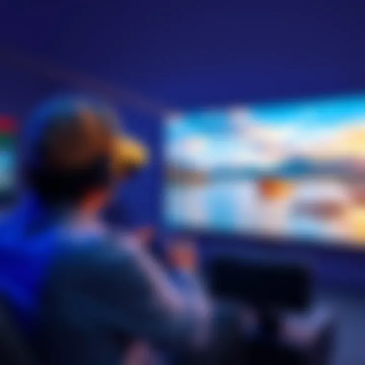 Two people enjoying a virtual fishing game on a gaming console, with vibrant graphics and a scenic backdrop appearing on the screen.