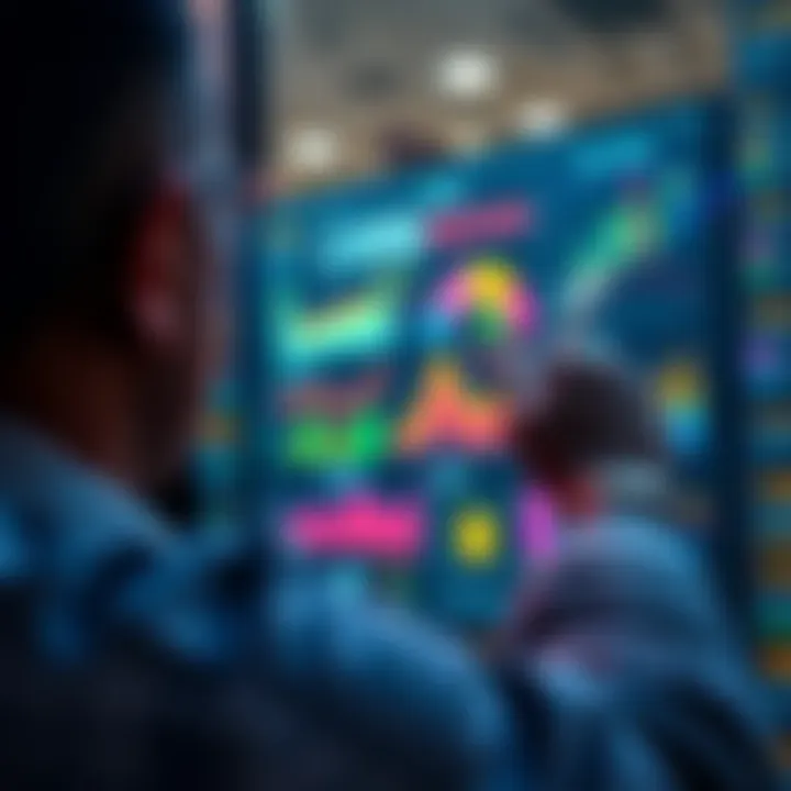 A person pointing at a colorful infographic on a screen, illustrating the role of visuals in communication