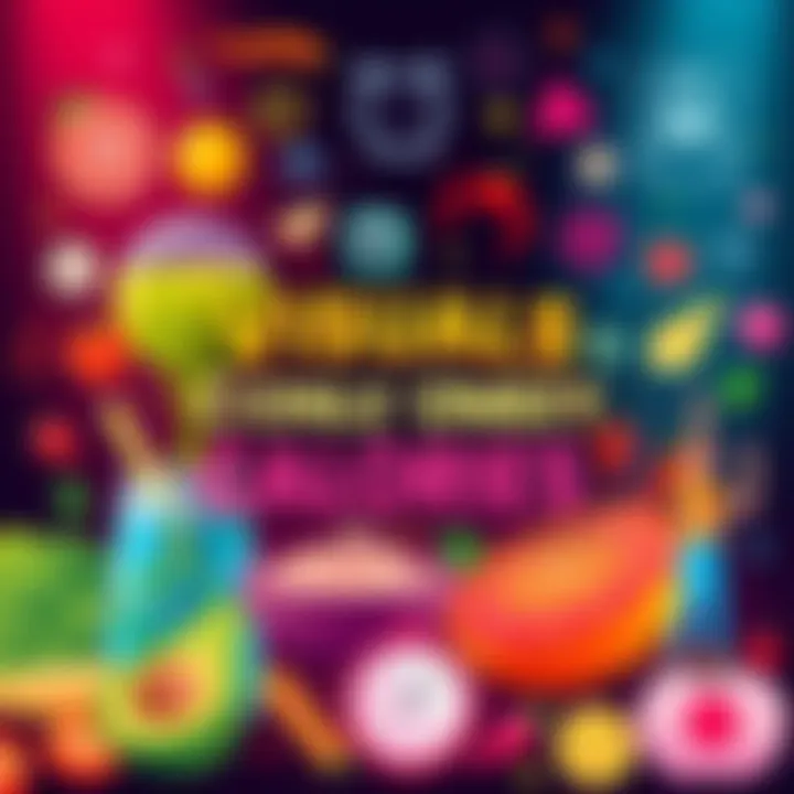 A colorful graphic showing healthy foods and fitness icons, emphasizing visuals for wellness over calorie counting.