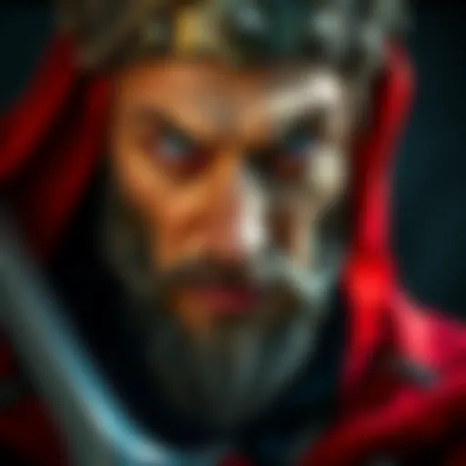 A traditional portrait of Vlad the Impaler in medieval attire, highlighting his fierce expression and historical significance.