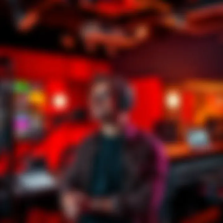 A voice actor recording in a studio, surrounded by microphones and sound equipment, showcasing their talent in various media formats.