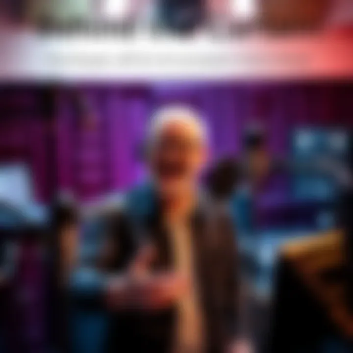 Voice Actor at Work A voice actor recording in a studio, surrounded by microphones and sound equipment, expressing emotion during a performance.