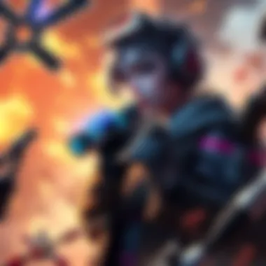 Voice Line Concept for PVP A game character using a voice line in a PVP match to communicate intentions, surrounded by action and excitement.