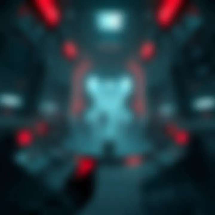 Void Directive game scene A dark and eerie space station interior with flickering lights, showing a character interacting with machinery amidst shadows.