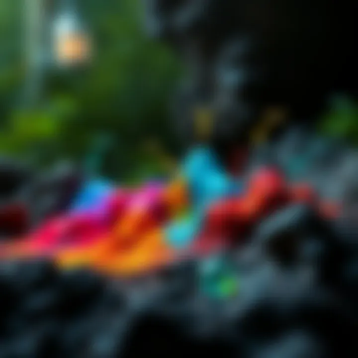 A colorful diagram showing the heights of various volatile elements in nature, with arrows pointing to their applications in different fields.