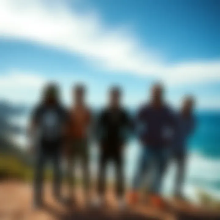 A group of Voodoo Boys standing together, showcasing their distinct style with a beautiful ocean view in the background.