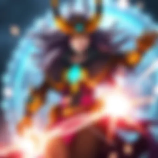 A character named Voruna showcases her fourth ability in action, surrounded by visual effects, emphasizing gameplay elements without the required augment.