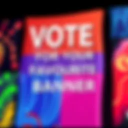 A selection of colorful banners with text encouraging people to vote for their favorite as the community approaches a milestone of 100k.