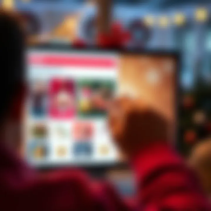 A person casting a vote in an email poll about ornament selection, with various ornament images displayed on a screen.