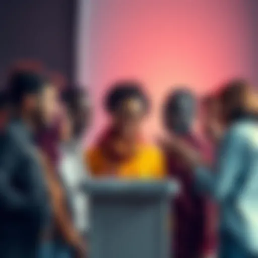 A diverse group of people discussing voting options and ideas, symbolizing democratic participation.