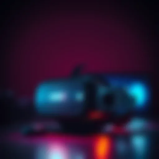 A virtual reality gaming headset sits in a dimly lit room, showing signs of neglect, with a faint glow indicating past excitement.