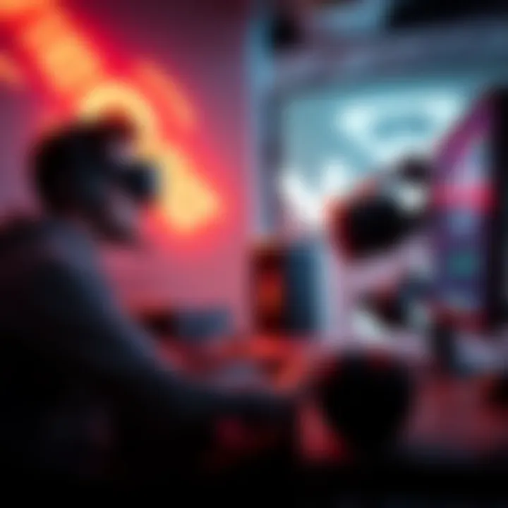 A gamer setting up VR mods on a computer, focused on the screen with VR headset nearby.