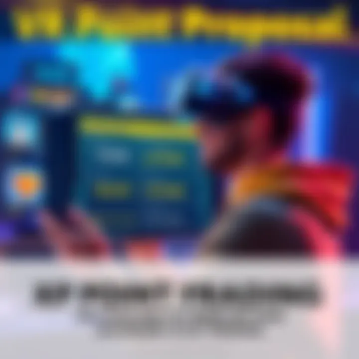 A gamer suggesting a feature to trade VR points for XP boosts, showcasing a virtual screen with points and XP metrics.