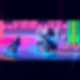 A scene showing players creating tracks in VRacer's Hoverbike Track Editor with colorful hoverbikes