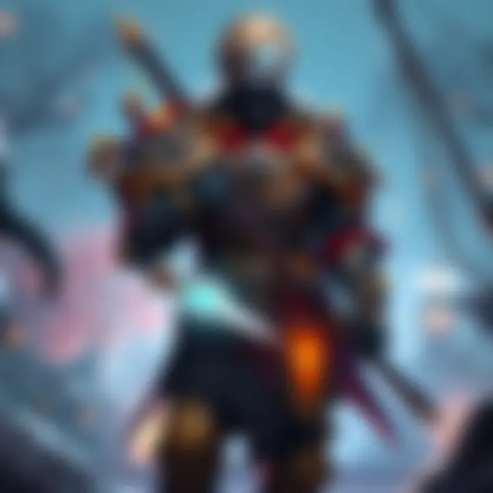 A gaming character showcasing the Vyke build with armor and weapons, standing in a vibrant fantasy setting, demonstrating its strengths and style.