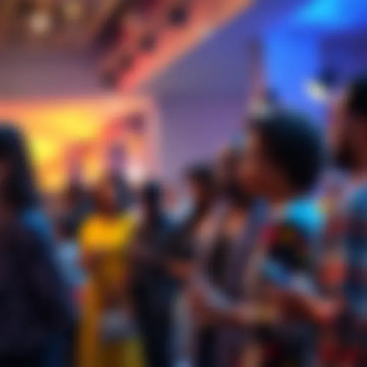 A group of diverse people discussing the W or W trend at a community event in 2025.