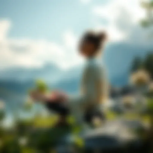 A person practicing mindfulness in a serene setting, surrounded by nature, symbolizing self-discovery and personal growth through W Zen.