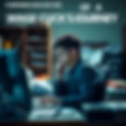 A person reflecting on work life A person sits at a desk looking thoughtful, surrounded by work materials, symbolizing the struggles of daily life as a wage worker.