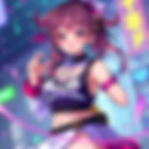 A vibrant illustration of a waifu character in a stylish outfit, showcasing colorful features and anime-style design that appeals to gamers.