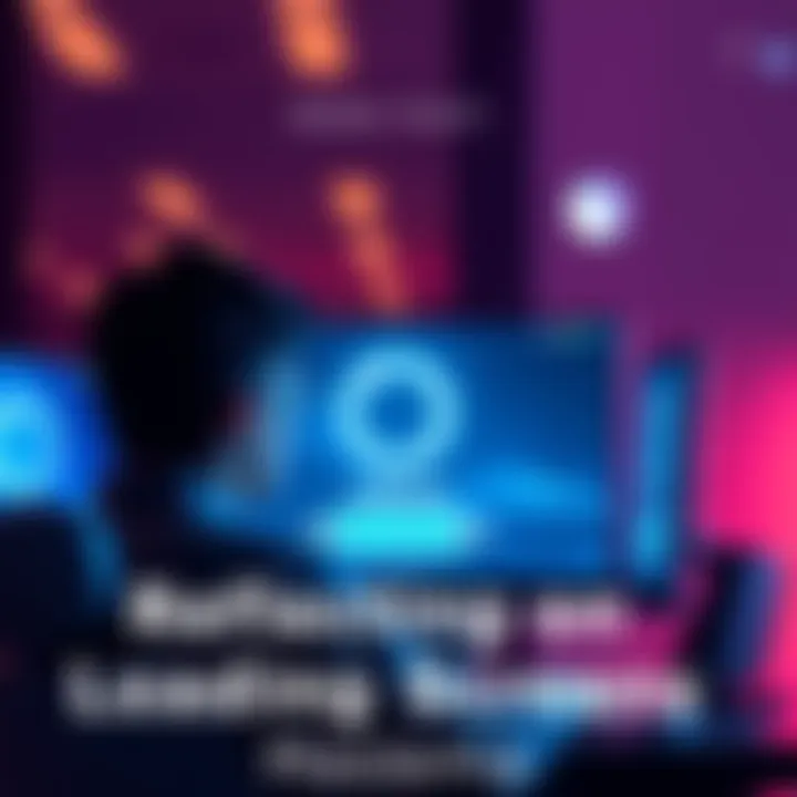 Person waiting at a loading screen A person sitting in front of a computer, looking at a loading screen with a thoughtful expression, symbolizing reflection