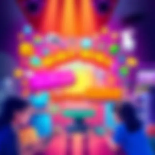 A colorful graphic showcasing the Waka-Waka Game Club with various game icons and joyful gamers connecting, playing, and making friends.