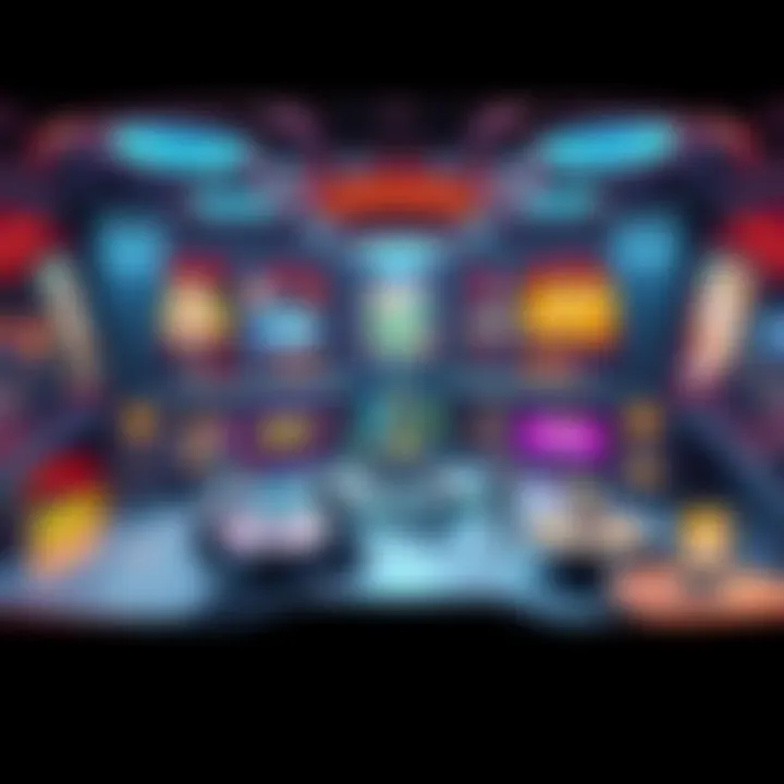 Concept art of a vibrant Speranza hub showing customizable rooms, a combat arena, and social spaces for players.